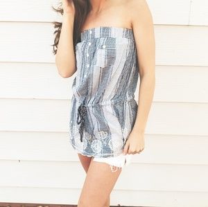 Strapless, black and white top with fun embroidery